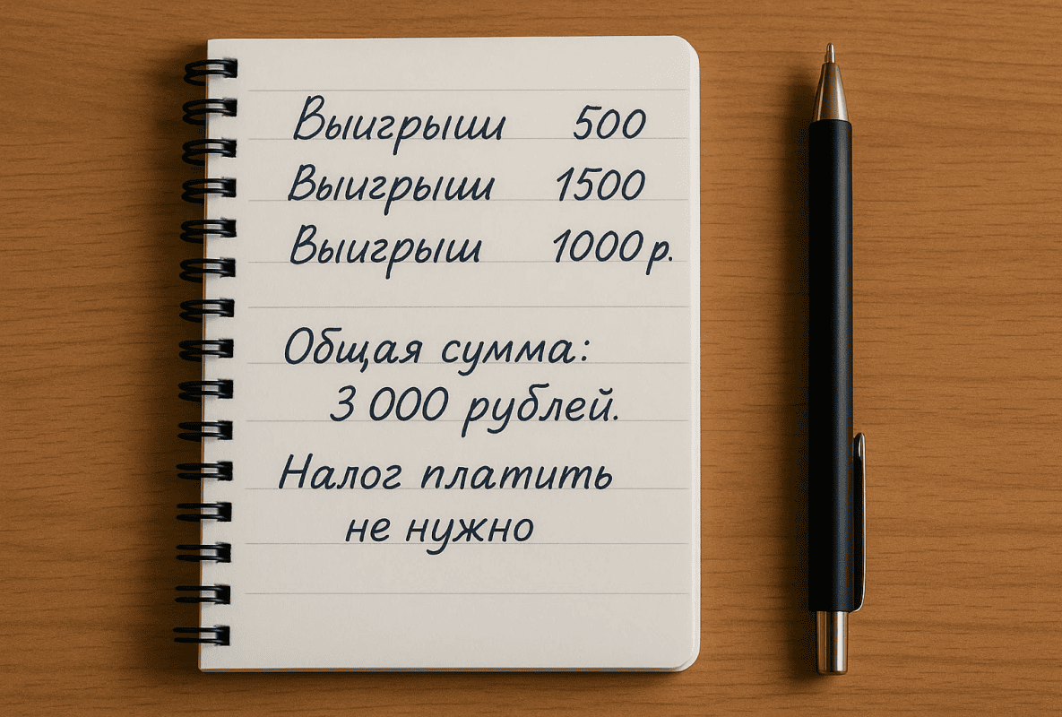 Налог на выигрыш в БК Тенниси: блокнот с расчетами налогов