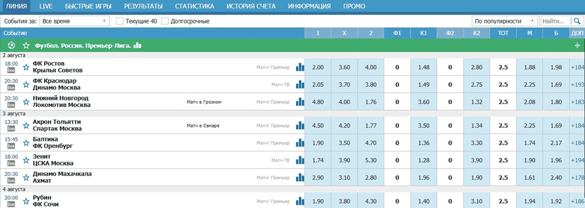Как делать ставки в БК Бетсити: Выбор матча