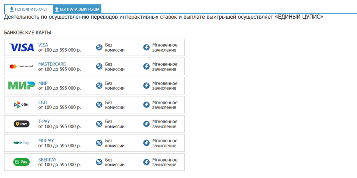 Как пополнить счет в БК Бетсити: Пополнение через банковские карты