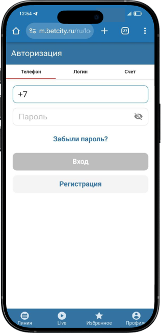 Вход в личный кабинет БК Бетсити: авторизация в мобильном приложении БК Бетсити