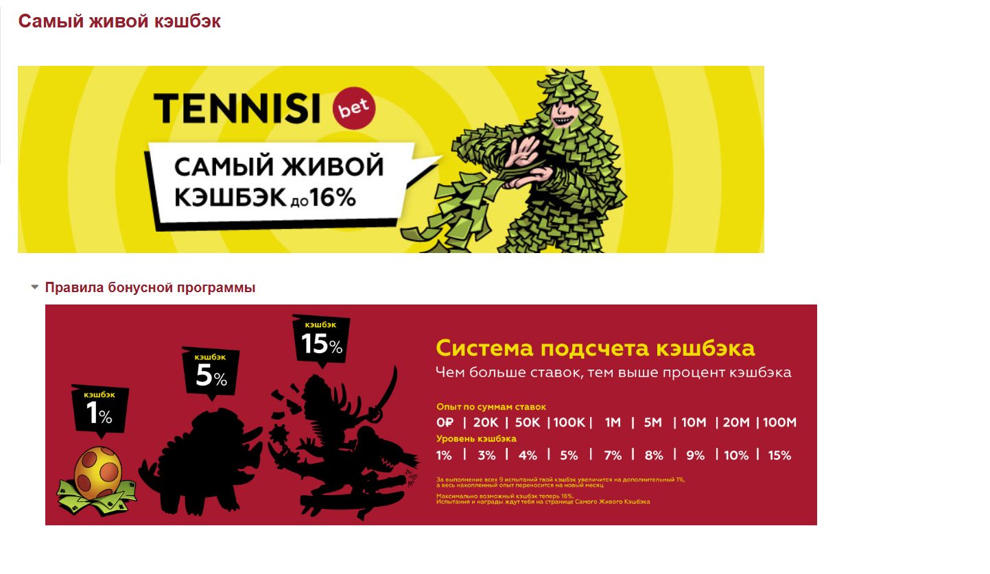 Самый живой кэшбэк в БК Tennisi — до 16% реальными деньгами
