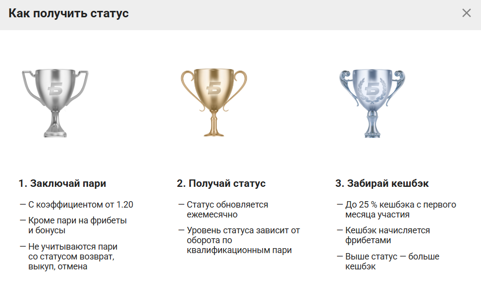 Уровни программы лояльности Бетсити